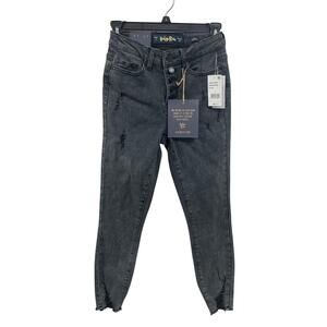New Indigo Rein Juniors Size 0 Curvy High Rise Crop Distress Recycle Denim Jeans